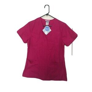 Simply Basic Women's Short Sleeve Scrub Uniform Top Nurse Medical Size XS Pink